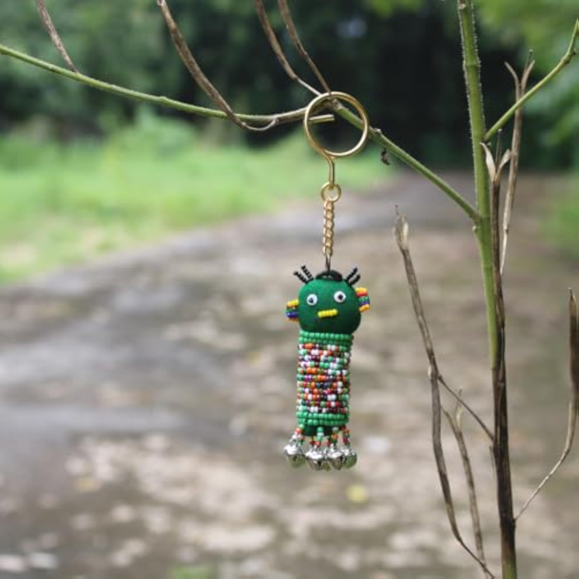 Beaded Keychain Doll with Bells, Decorative Hanging